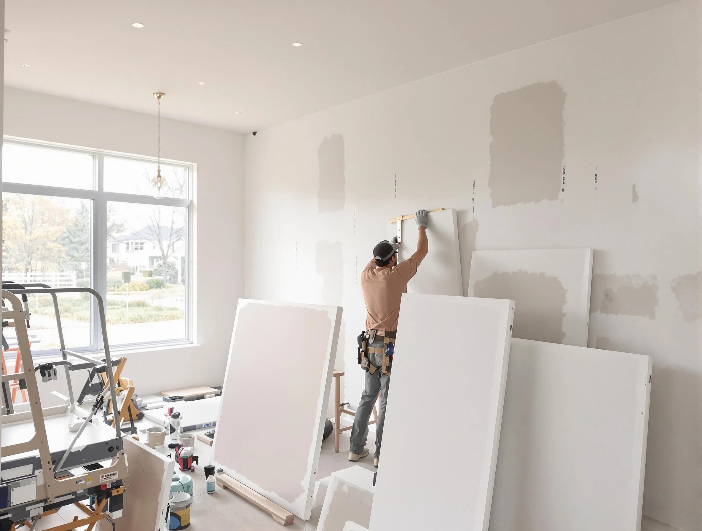 Solon House Painters precisely hanging drywall sheets in Solon, OH