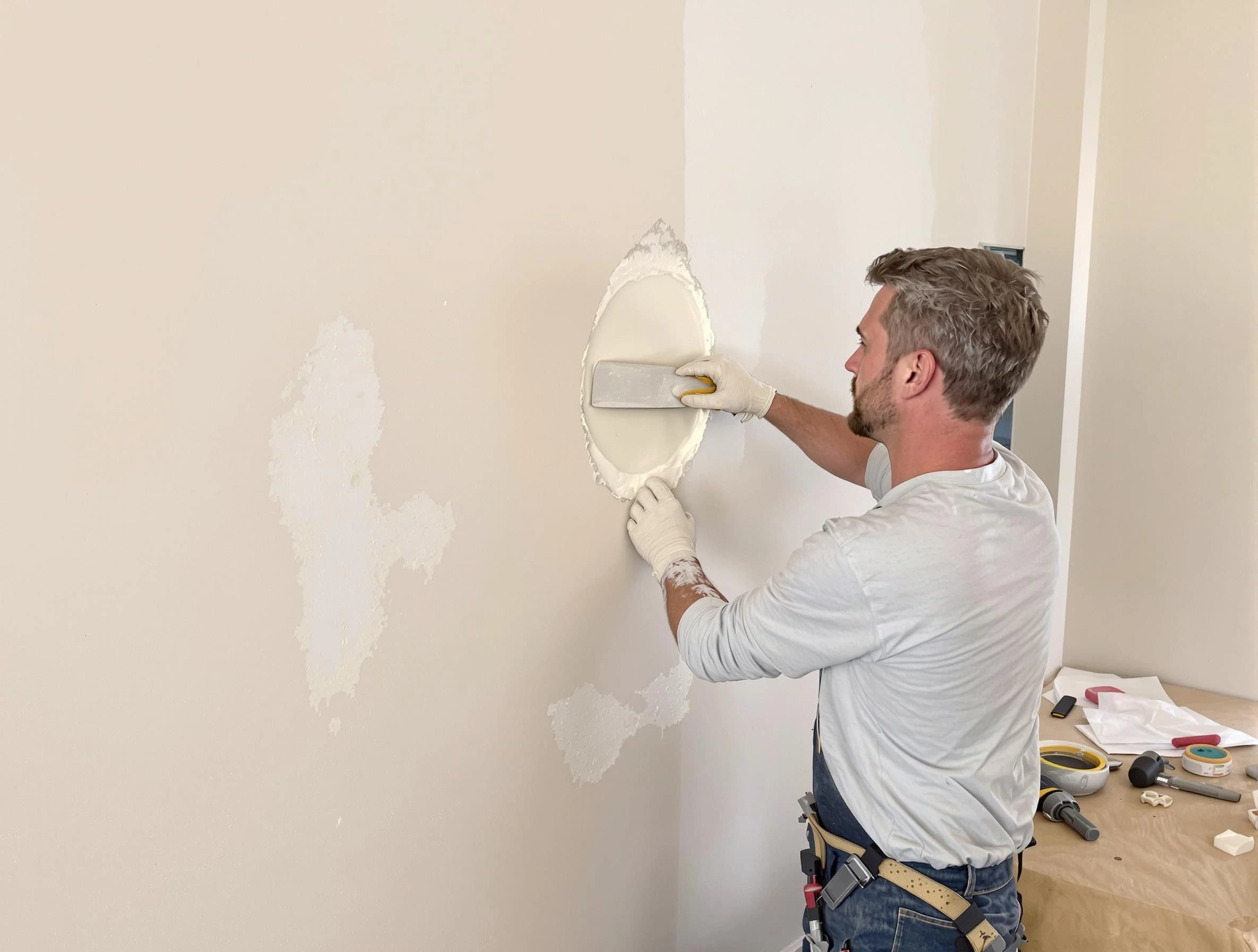 Solon House Painters technician patching a drywall hole in Solon, OH